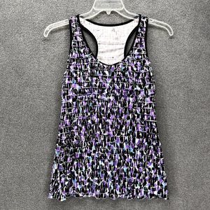 Studio Y Ruffled Top Womens Medium Purple Black Blouse Racerback Sleeveless Tank